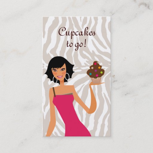 Customizable Cupcake Gal Bakery Business Card Zebra Black