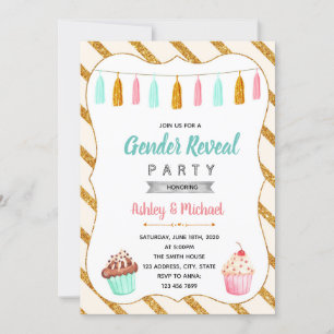 Cupcake gender reveal party invitation