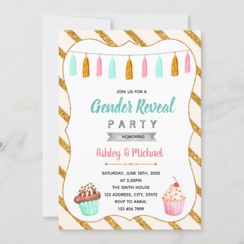 Cupcake gender reveal party invitation