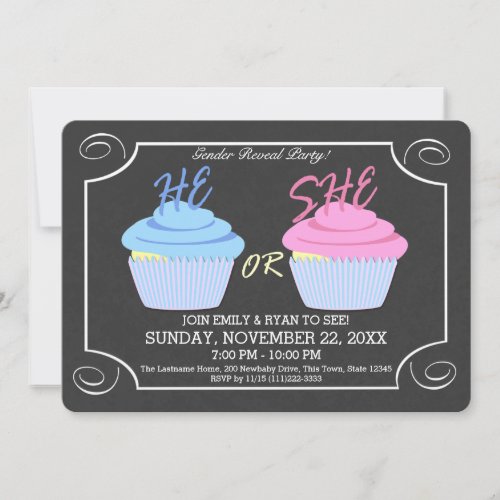 Cupcake Gender Reveal Party Invitation