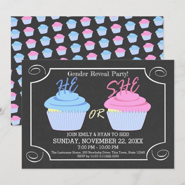 Cupcake Gender Reveal Party Invitation (Front/Back)