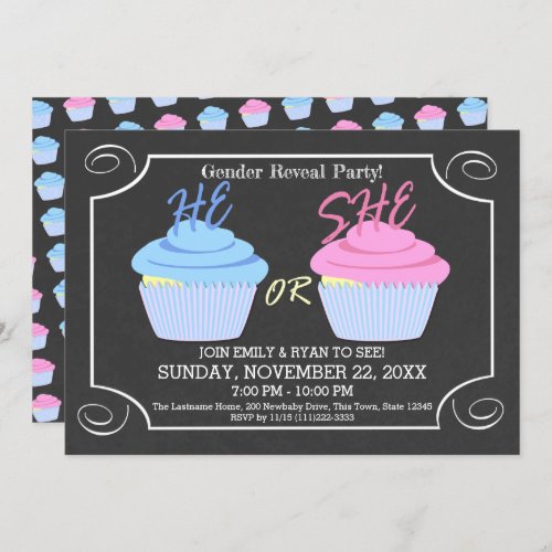 Cupcake Gender Reveal Party Invitation