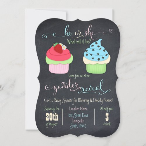 Cupcake gender reveal shower invite