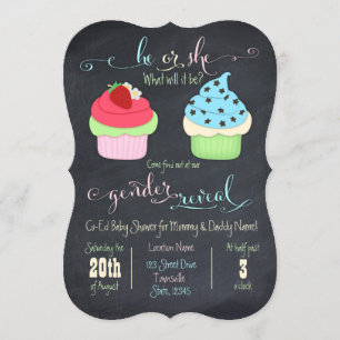 Cupcake gender reveal shower invite