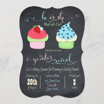 Cupcake Gender Reveal Shower Invite by SweetPeaCards at Zazzle