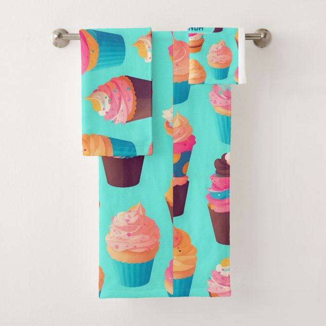 Cupcake Geometric Colorful Personalized Pattern Bath Towel Set (Insitu)