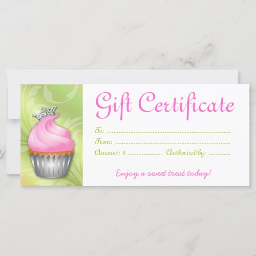 Cupcake Gift Certificate Crown Pink Lime