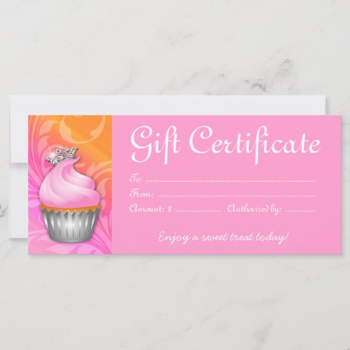 Cupcake Gift Certificate Crown Pink Orange