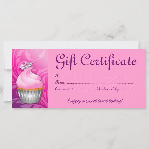 Cupcake Gift Certificate Crown Pink Purple