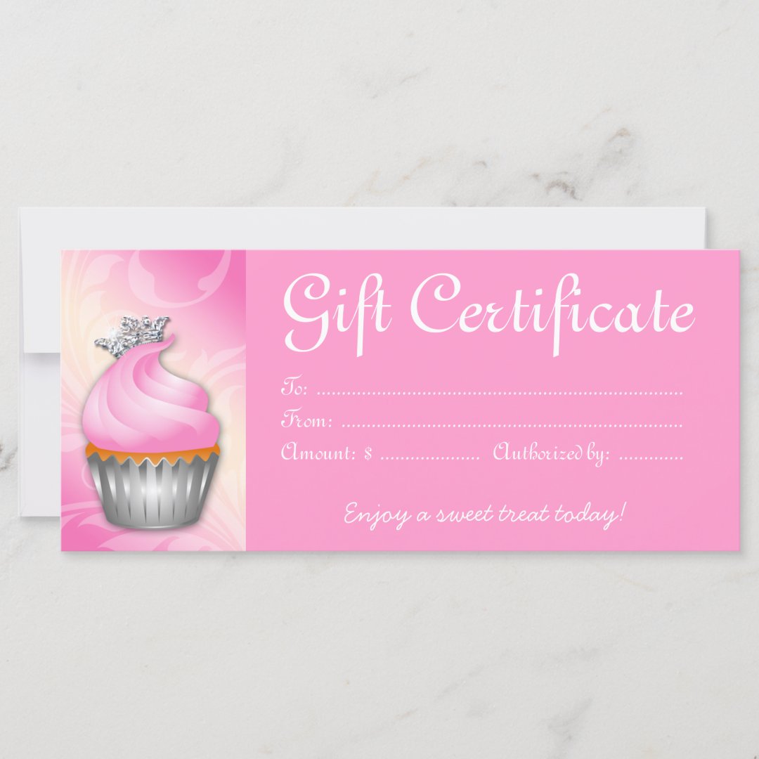 Cupcake Gift Certificate Crown Pink Silver Zazzle