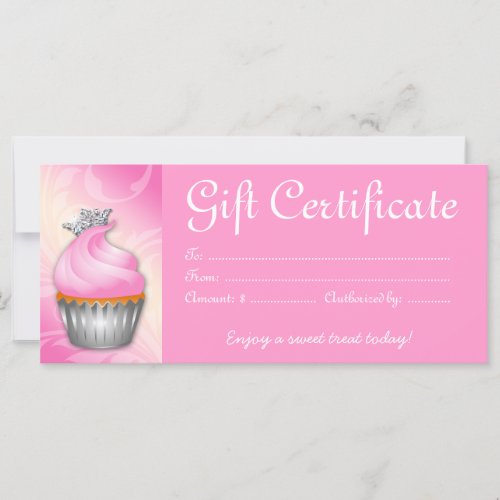 Cupcake Gift Certificate Crown Pink Silver