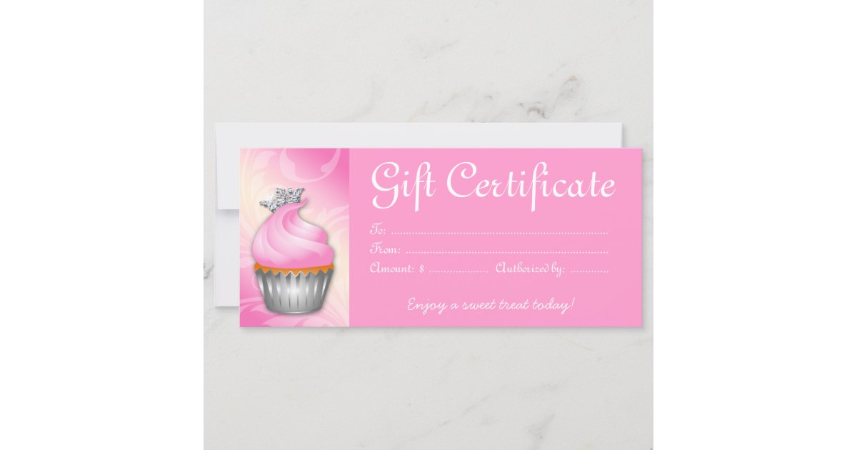 Cupcake Gift Certificate Crown Pink Silver Zazzle
