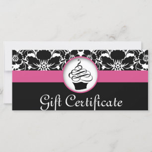 Cupcake Gift Certificate Floral Damask Pink Black