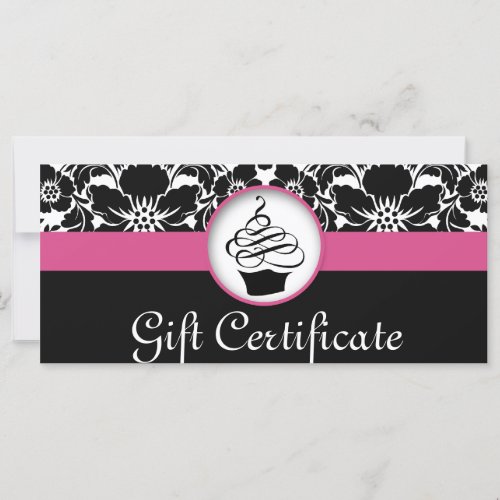Cupcake Gift Certificate Floral Damask Pink Black