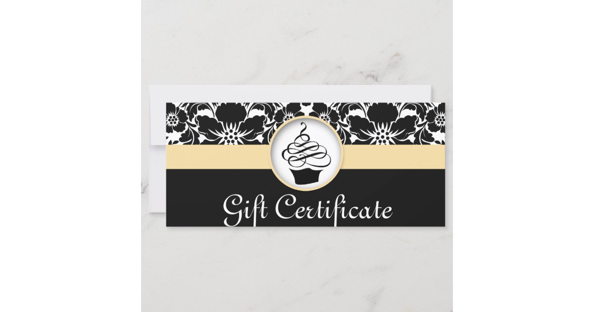 Cupcake Gift Certificate Floral Damask Yellow Zazzle