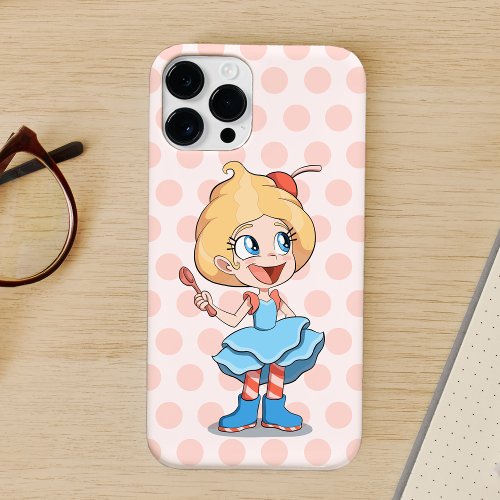 Cupcake Girl on Pink Polka Dots iPhone 14 Case