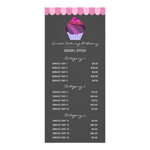 Cupcake Glitter Custom Services Price List Rack Card