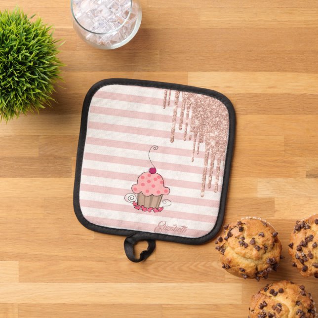 Cupcake,Glitter Drips, Stripes Pot Holder (Top Down)