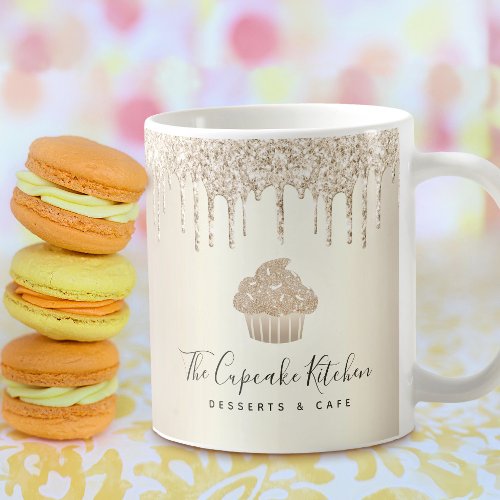 Cupcake Gold Glitter Drips Bakery Pastry Chef Cafe Coffee Mug