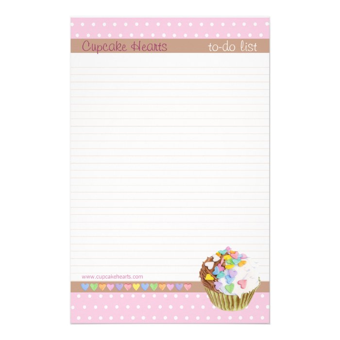 Cupcake Hearts lined To Do List Personalized Stationery