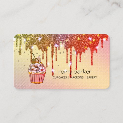 Cupcake Home Bakery Pastry Pink Red Dripping Business Card