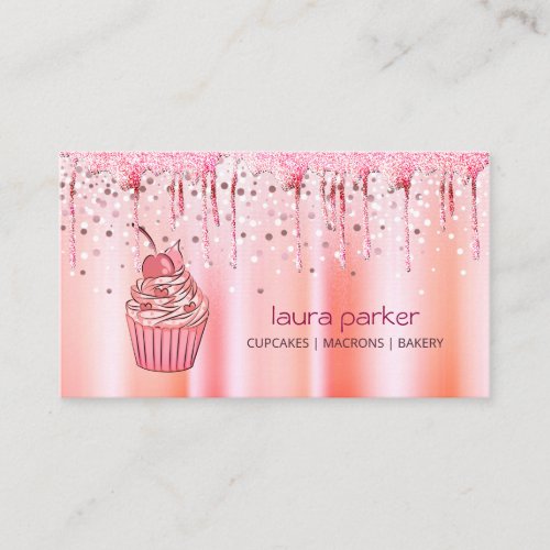 Cupcake Home Bakery Pastry Rose Gold Dripping Business Card