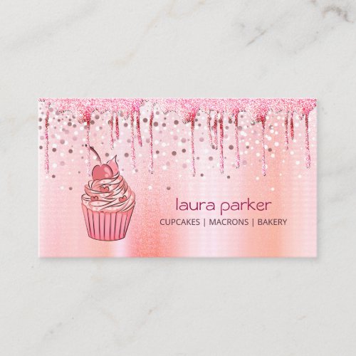 Cupcake Home Bakery Pastry Rose Gold Dripping Business Card