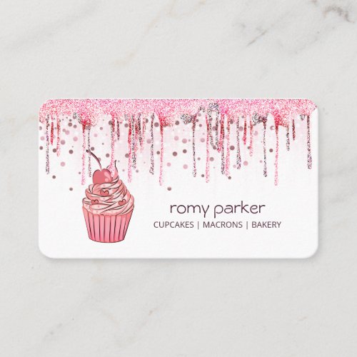 Cupcake Home Bakery Pastry Rose Gold Dripping Business Card