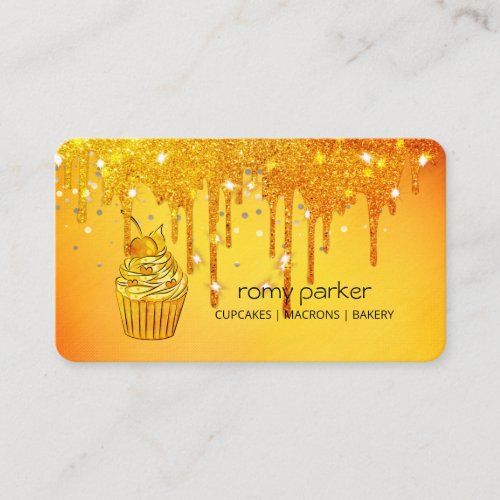 Cupcake Home Bakery Pastry Yellow Gold Dripping Business Card