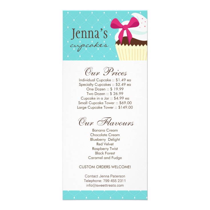 Cupcake Home Bakery Price List Rack Card | Zazzle