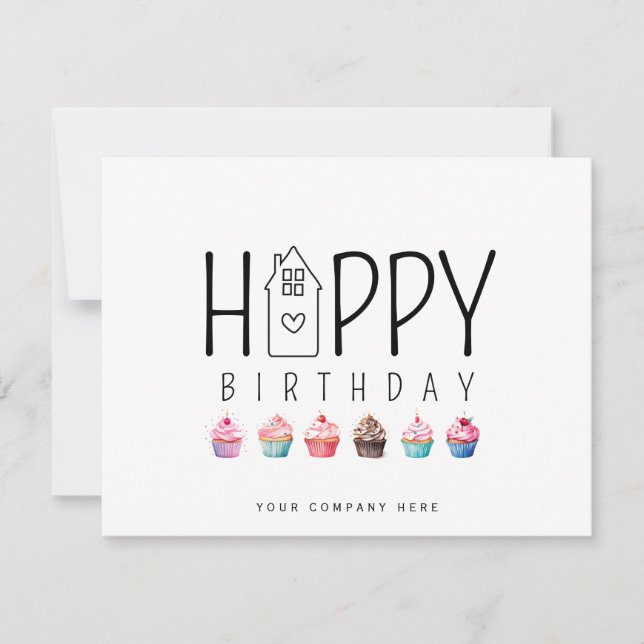 Cupcake House Real Estate Happy Birthday Card (Front)