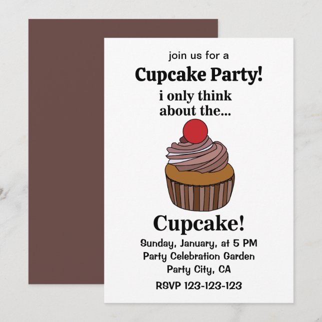 Cupcake I Only Think About The Cupcake Invitation (Front/Back)