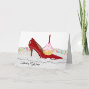 Cupcake In Red Shoe Birthday Card