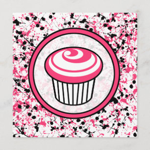 Cupcake Invitation - Pink & Black Paint Splatter