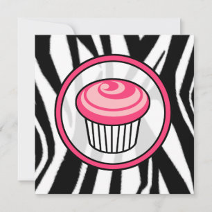 Cupcake Invitation - Zebra Print / Pink & Black