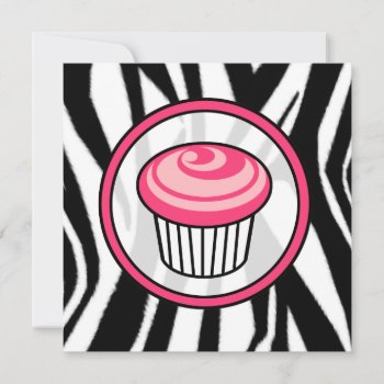 Cupcake Invitation - Zebra Print / Pink & Black by thepinkschoolhouse at Zazzle