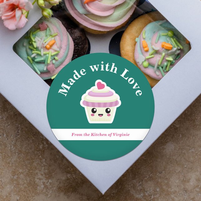 Cupcake Kawaii Made with Love Label Sticker (Cupcake Kawaii Made with Love Label Sticker)