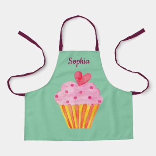 Cupcake Kids NAME baking apron watercolor