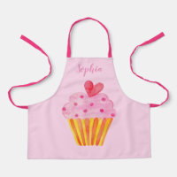 Cupcake Kids NAME baking apron watercolor retro