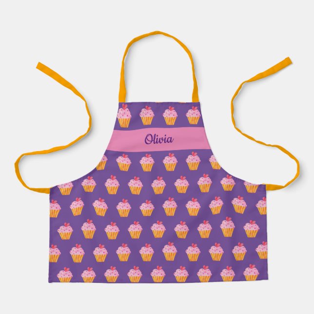 Cupcake Kids NAME baking apron watercolor retro (Front)