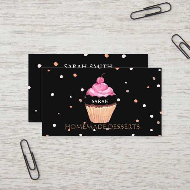 Cupcake Logo Bakery Chef,cute Business Card (Front/Back In Situ)