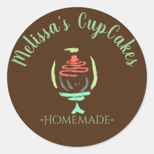 Cupcake Logo Swirl Cake Stand Homemade Bakery Classic Round Sticker