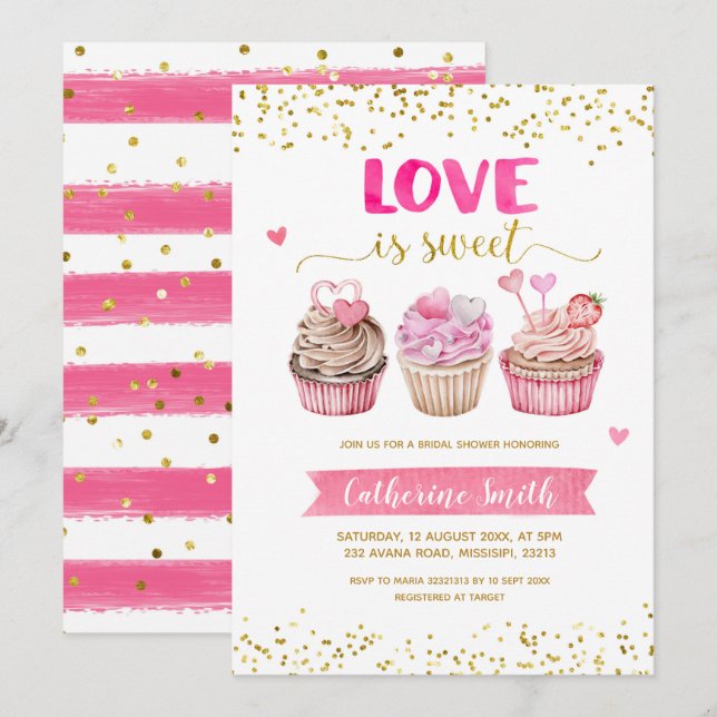 Cupcake Love is Sweet Bridal Shower Invitation (Front/Back)