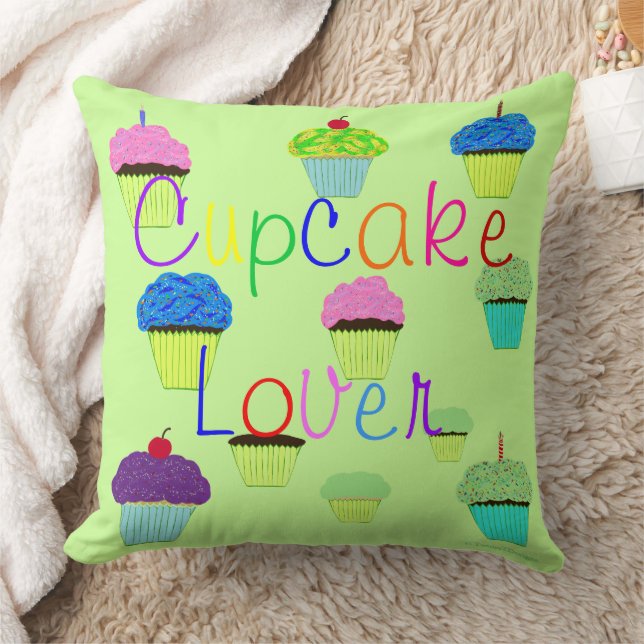 Cupcake Lover Green Purple PERSONALIZE Name Throw Pillow (Blanket)