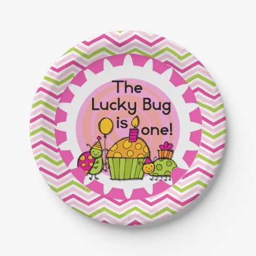 Cupcake Lucky Bug 1st Birthday Paper Plates