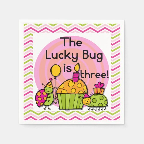 Cupcake Lucky Bug 3rd Birthday Paper Napkins