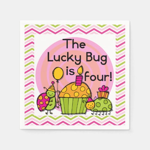 Cupcake Lucky Bug 4th Birthday Paper Napkins