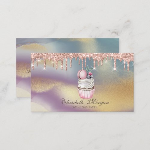 Cupcake Macaroon Rose Gold DripsBakery Colorful  Business Card