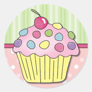 Cupcake Magnet Pink Frosting Classic Round Sticker