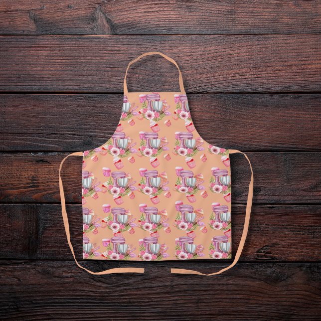 Cupcake & Mixer Peach-Colored Kitchen Apron (Creator Uploaded)